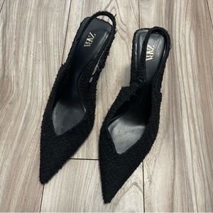 Zara slingback fabric heels black and gold